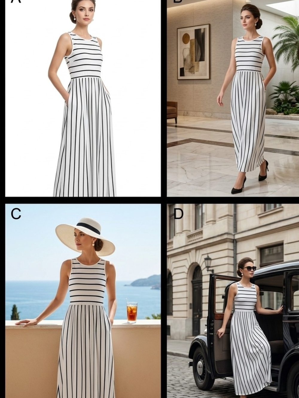 NWT Hount Black and White Striped Sleeveless Maxi Dress with Pockets Size: S